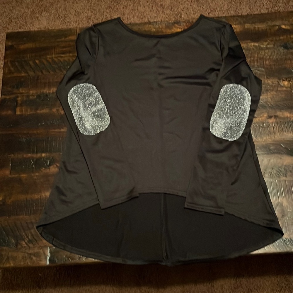 Black Long Sleeve Shirt With Silver Elbow Design